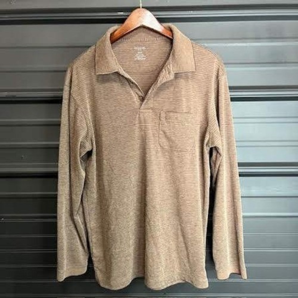 Mens Long Sleeve Polo Shirt Knit Casual Collared Top‎